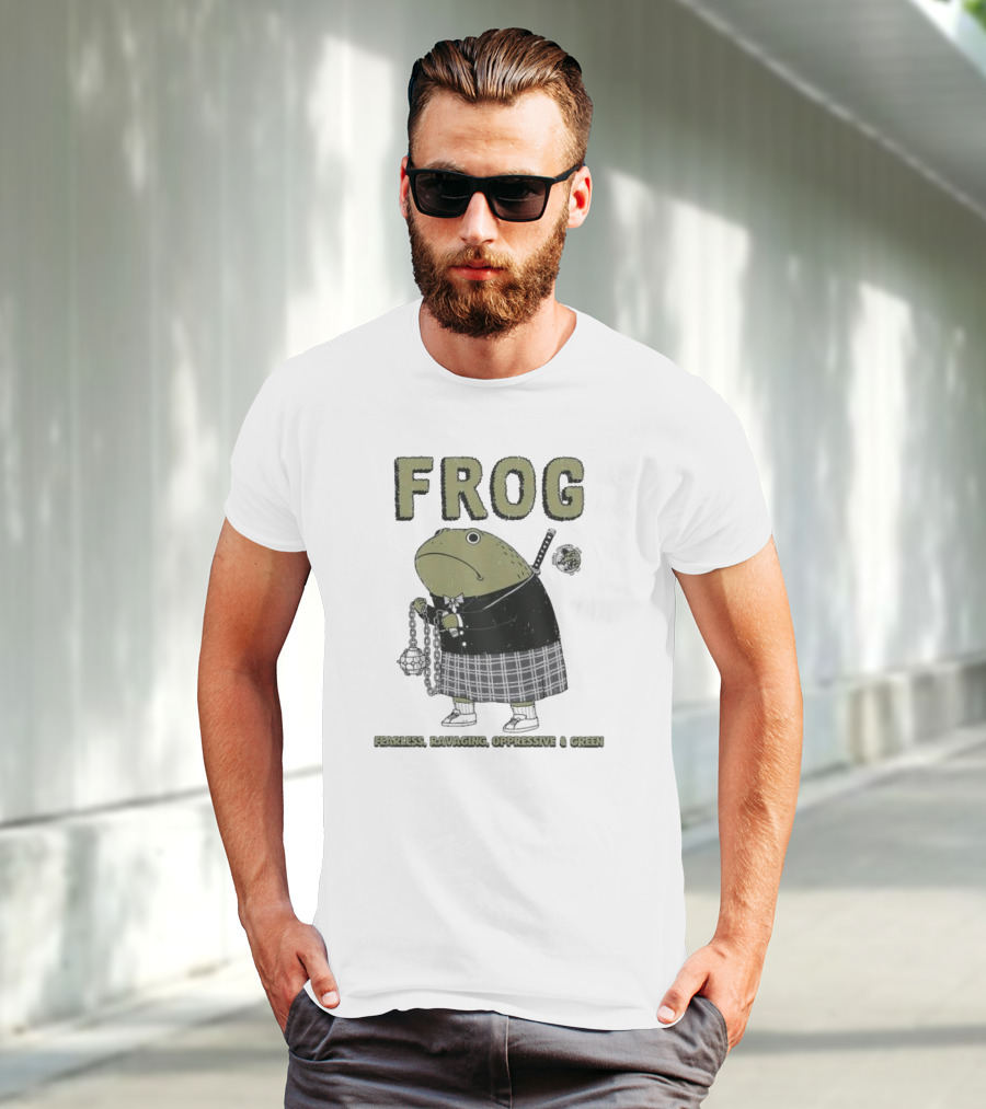 Frog Fearless Ravaging Oppressive And Green Plaid Outfit Chain Weapon T-Shirt