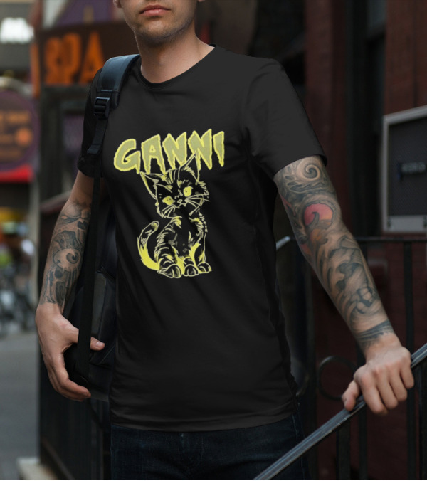 Ganni Relaxed Cat Graphic Yellow Neon T-Shirt