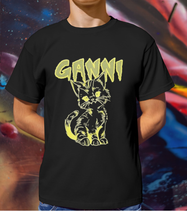 Ganni Relaxed Cat Graphic Yellow Neon T-Shirt
