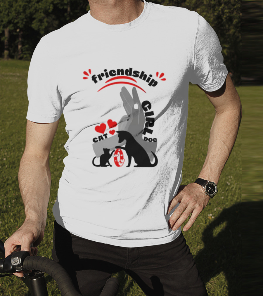 Friendship Girl Cat Dog Pet Pal Hearts T-Shirt