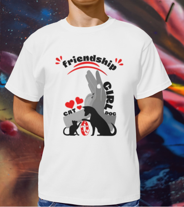 Friendship Girl Cat Dog Pet Pal Hearts T-Shirt