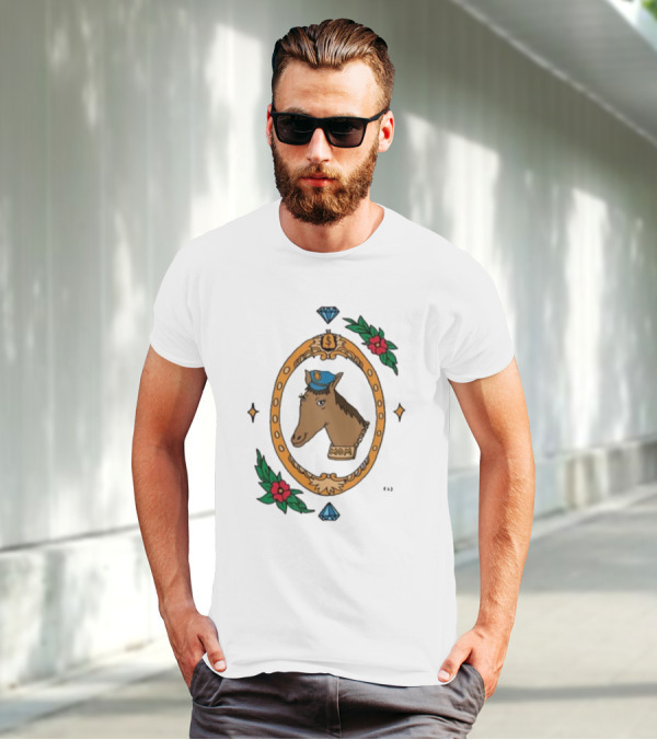 Horse Cop Mom Badge With Floral Ornament And Jewel Icons T-Shirt