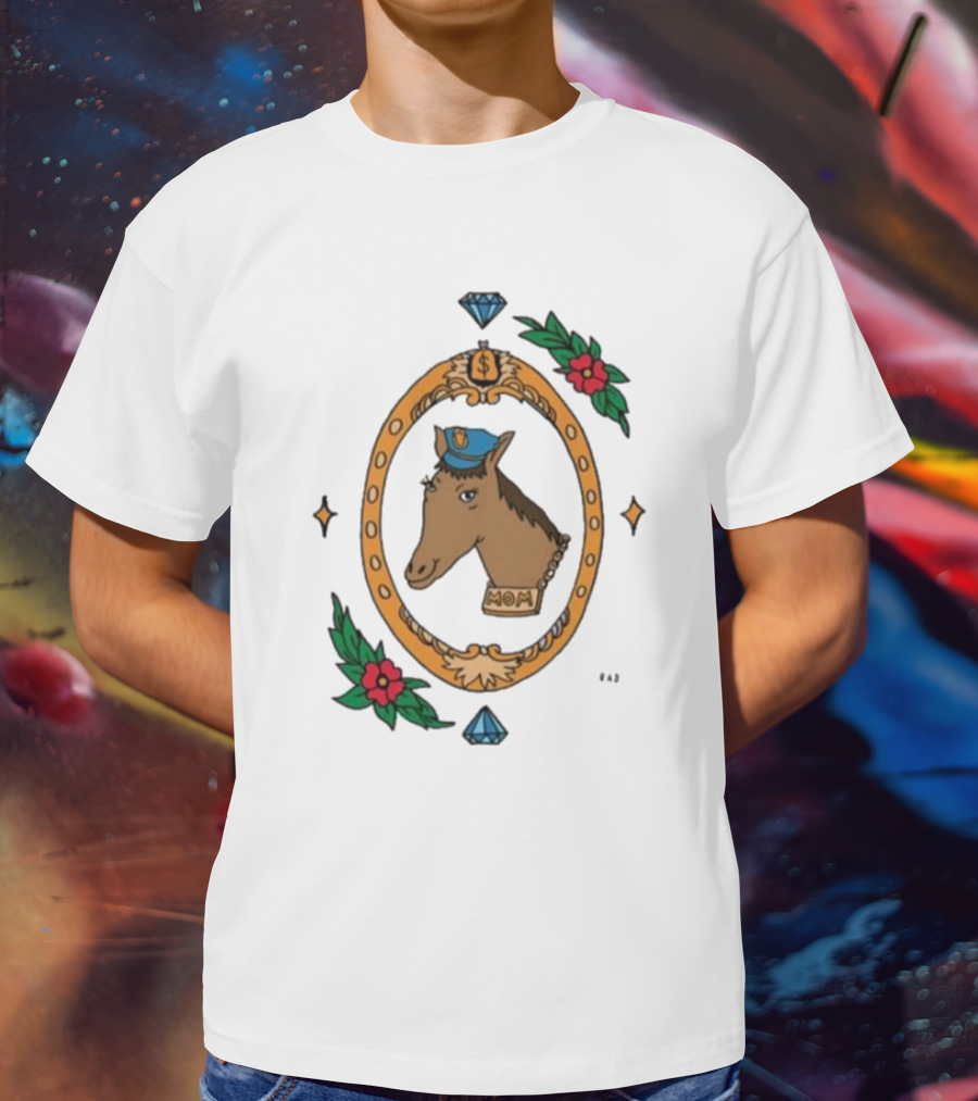 Horse Cop Mom Badge With Floral Ornament And Jewel Icons T-Shirt