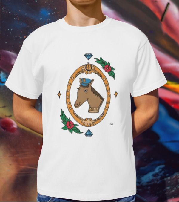 Horse Cop Mom Badge With Floral Ornament And Jewel Icons T-Shirt