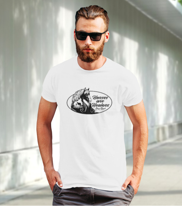 Horses Are Healers Diego Ranch Oval Horse Art With Heart And Foal T-Shirt
