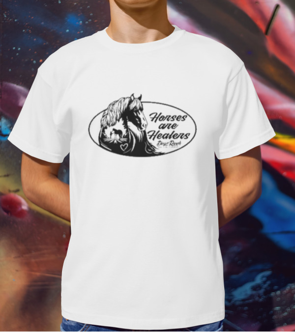 Horses Are Healers Diego Ranch Oval Horse Art With Heart And Foal T-Shirt