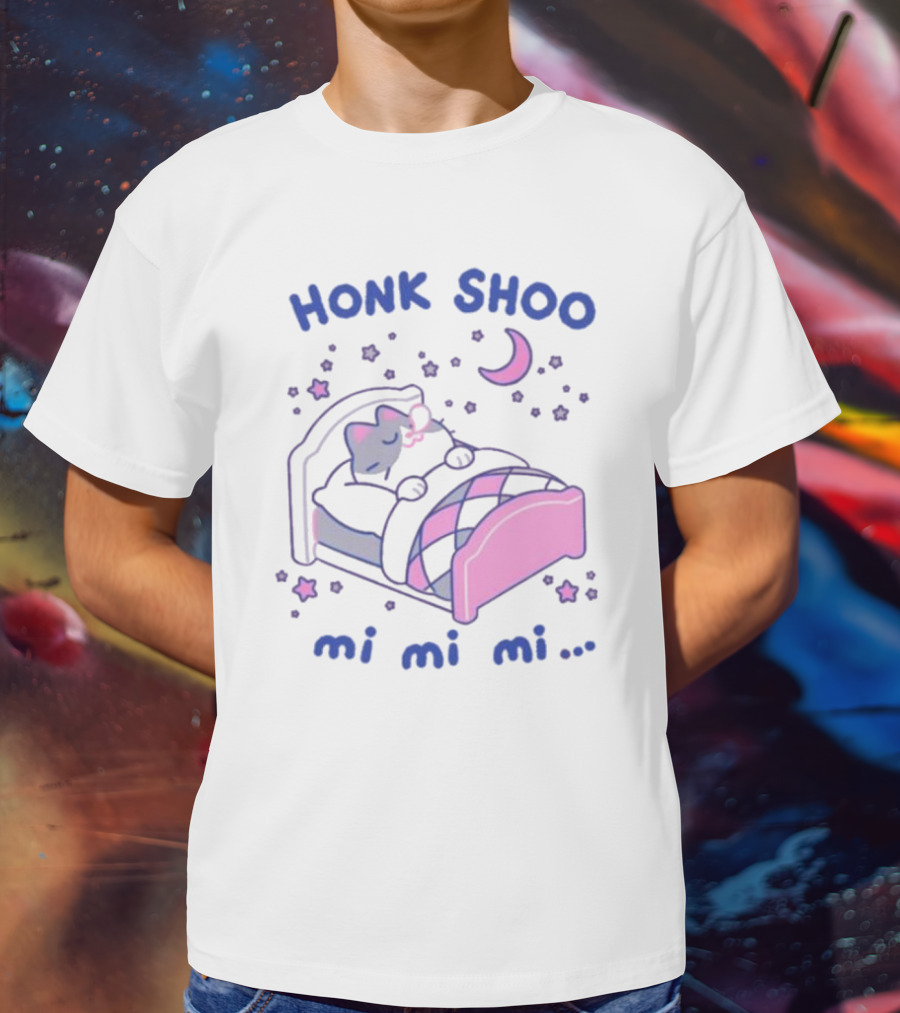 Honk Shoo Mi Mi Mi Cat Sleeping Under Moon And Stars T-Shirt