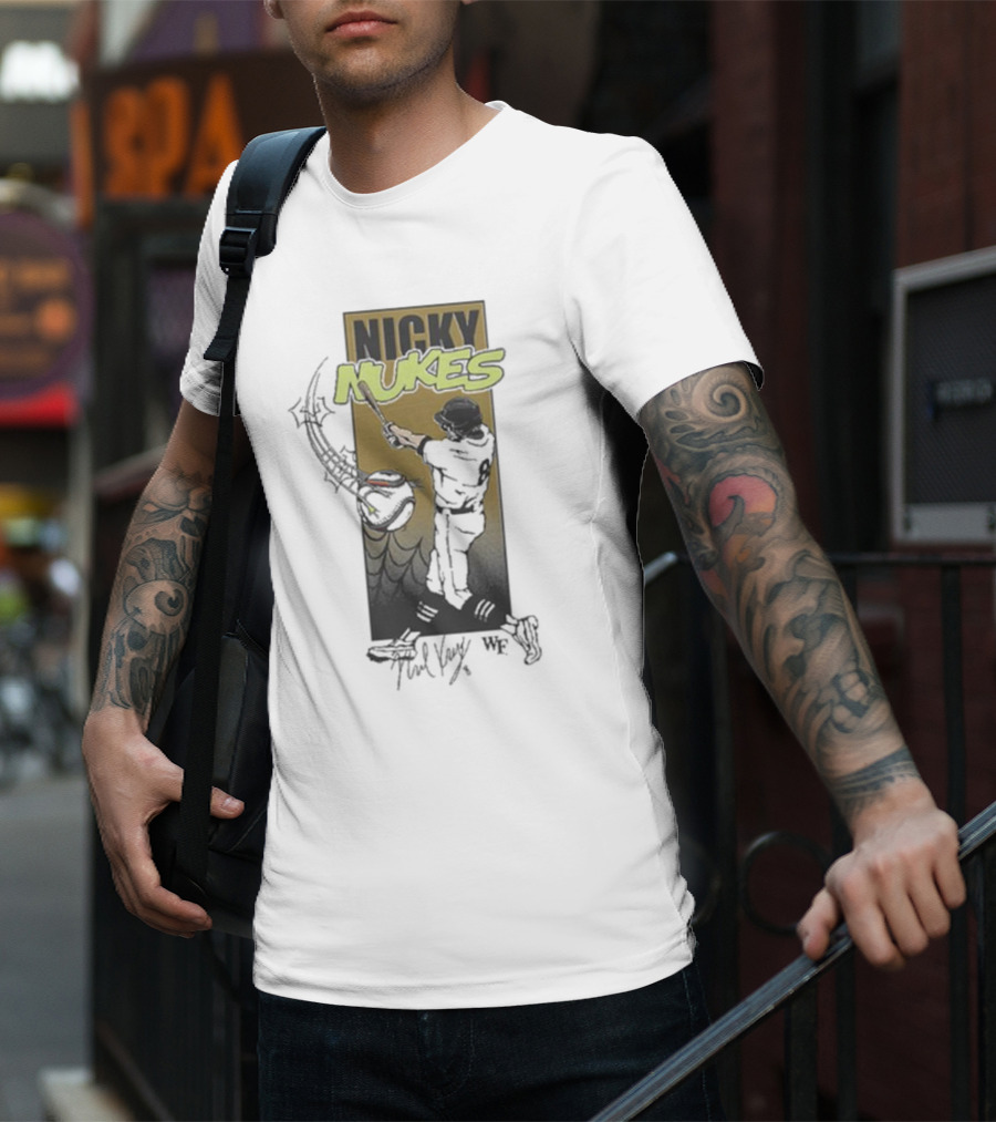 Nicky Nukes Baseball Player Batting With Spider T-Shirt