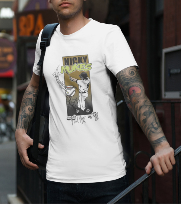 Nicky Nukes Baseball Player Batting With Spider T-Shirt