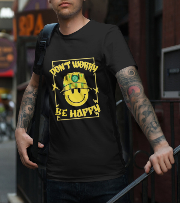 Don't Worry Be Happy Smiley Face With Celtic Jay Bucket Hat T-Shirt