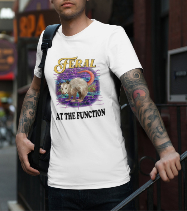 Feral At The Function Retro Possum Neon Grid T-Shirt