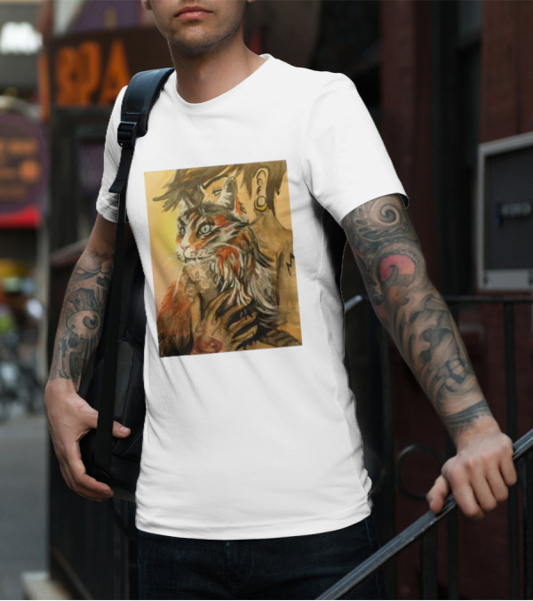 Companionship Megan Watkins Cat And Person With Tattoo And Ear Gauge T-Shirt