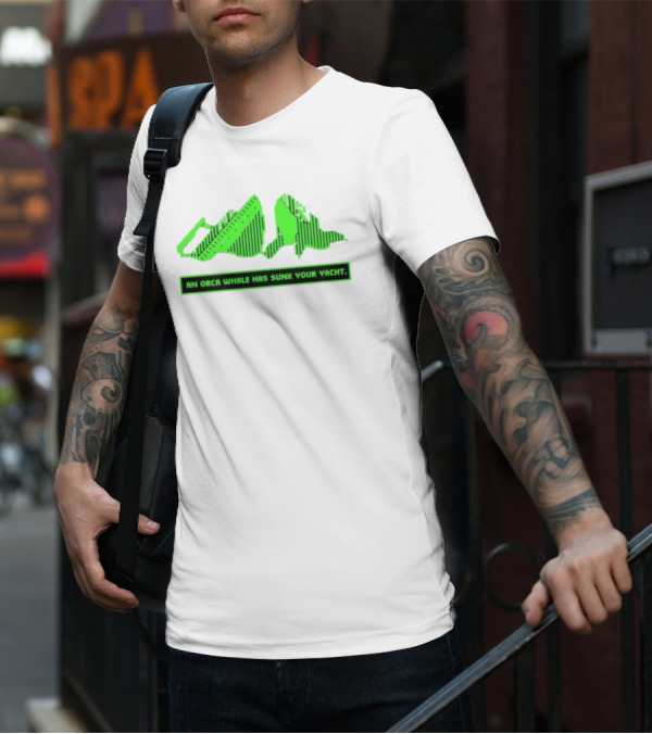 An Orca Whale Has Sunk Your Yacht Green Retro Pixel Art Aaron’s Art Room T-Shirt