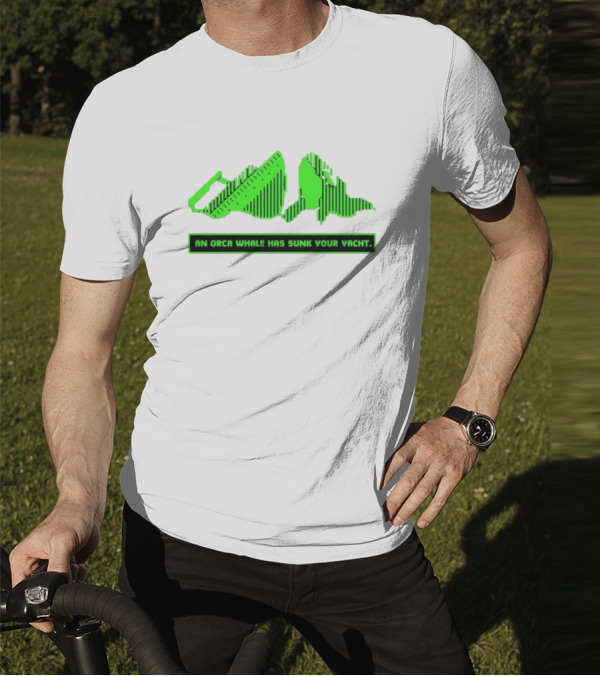 An Orca Whale Has Sunk Your Yacht Green Retro Pixel Art Aaron’s Art Room T-Shirt