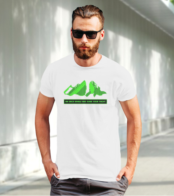 An Orca Whale Has Sunk Your Yacht Green Retro Pixel Art Aaron’s Art Room T-Shirt