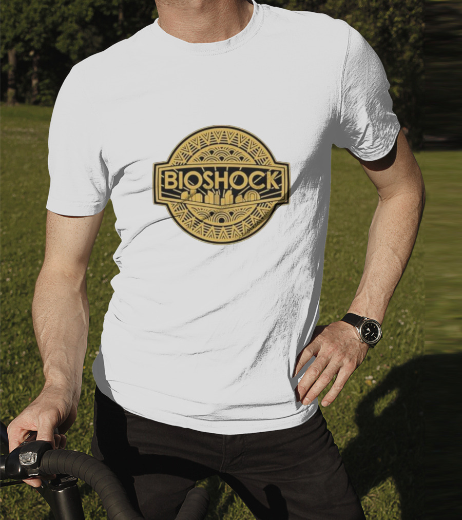Bioshock Art Deco Golden Emblem With Cityscape T-Shirt