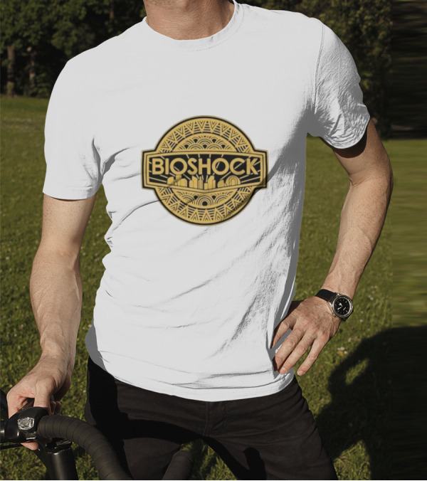 Bioshock Art Deco Golden Emblem With Cityscape T-Shirt