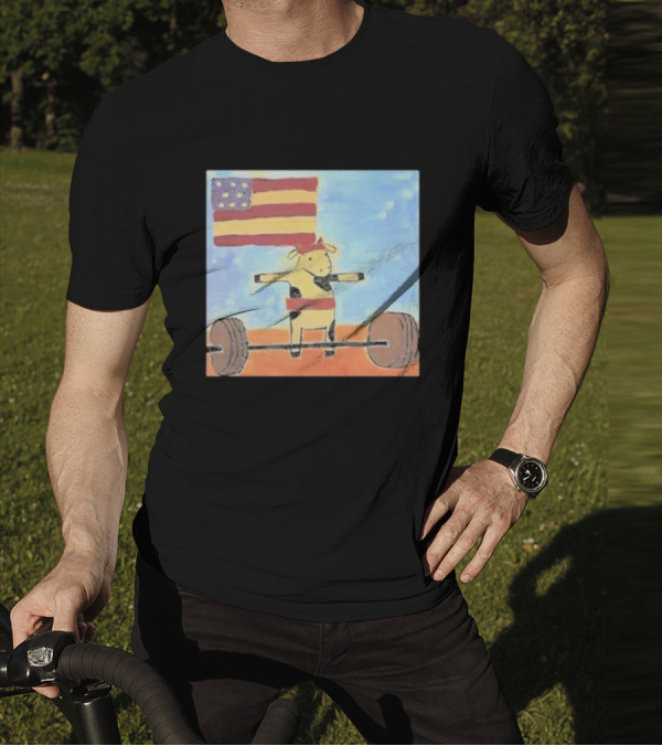Lean Beef Patty American Flag Deadlifting Cow T-Shirt