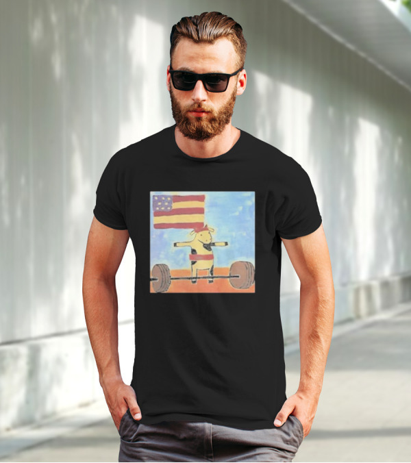 Lean Beef Patty American Flag Deadlifting Cow T-Shirt