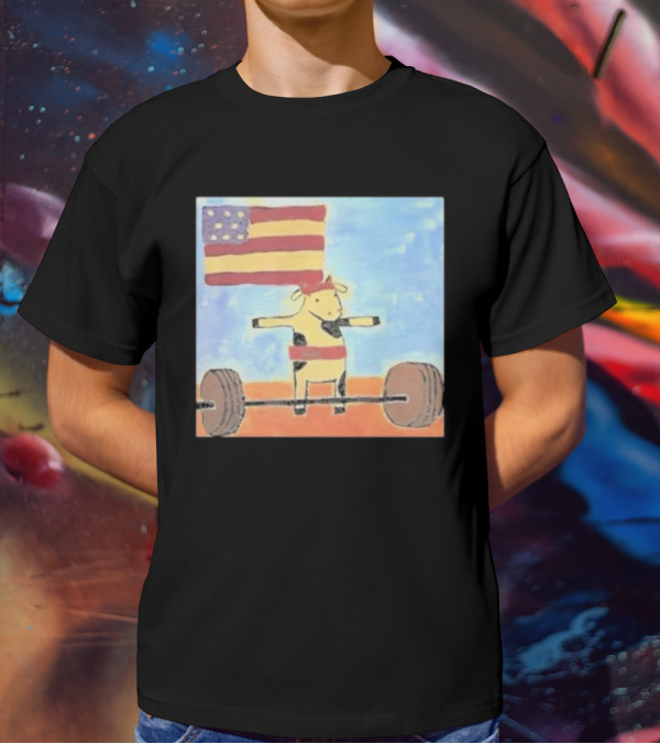 Lean Beef Patty American Flag Deadlifting Cow T-Shirt
