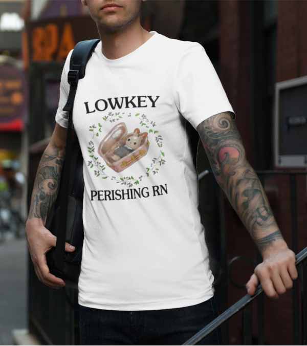 LOWKEY PERISHING RN Bunny Coffin Surrounded By Leaves T-Shirt