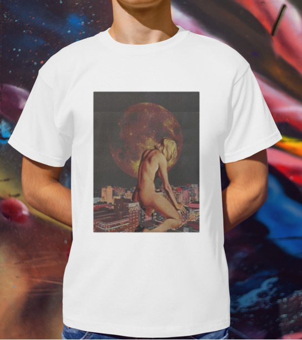 Midnight Blues Girl Moonlit Cityscape T-Shirt