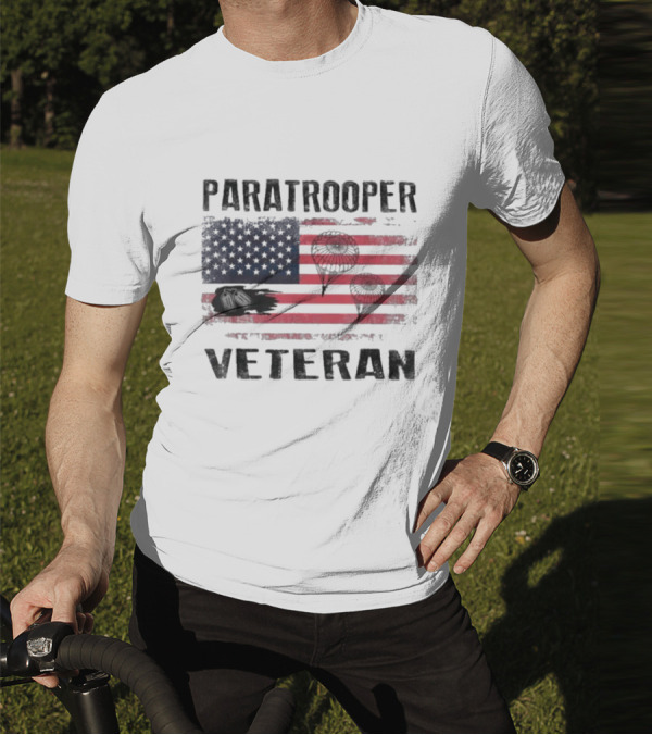 Paratrooper Veteran US Flag Tribute With Airborne T-Shirt