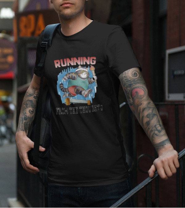 Running From The Thoughts Cat With Torch And Hurdle T-Shirt