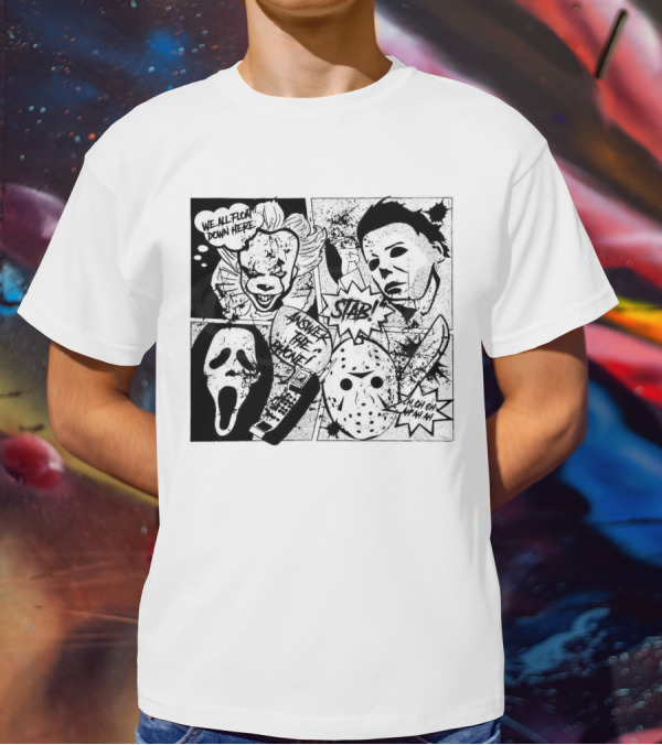 Horror Icons Mashup: We All Float Down Here Answer The Phone Stab Oh Oh Oh Wh Wh Wh T-Shirt