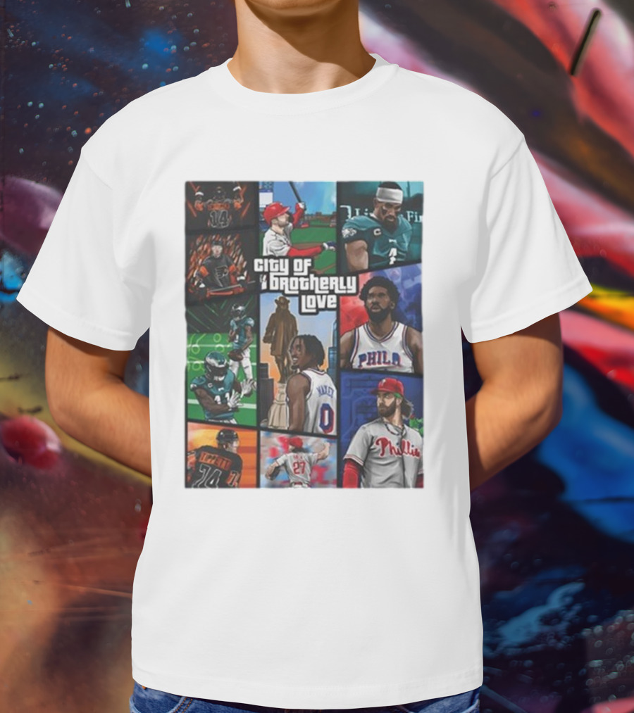 Saramart Gta X Philly Eagles Sixers Phillies City Of Brotherly Love T-Shirt