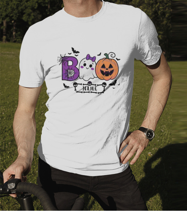 Boo Name Ghost Pumpkin Halloween Spiders Bats T-Shirt