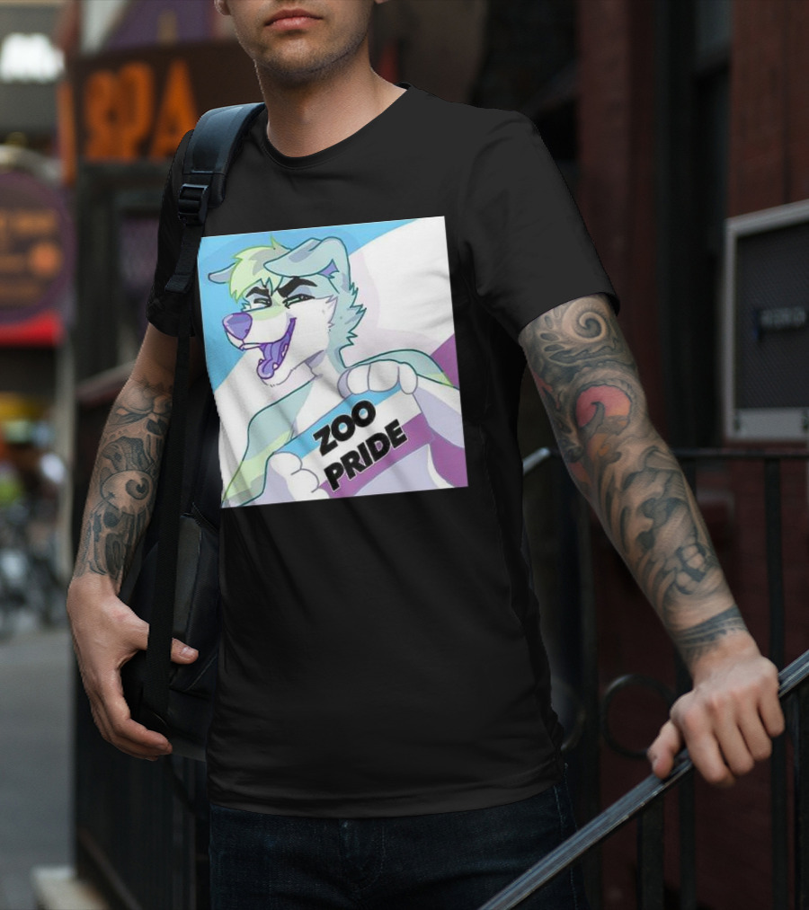 Zoo Pride Furry Character Holding Flag T-Shirt