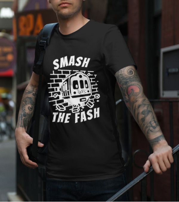 Manchester South RMT Smash The Fash Train Breaking Through Brick Wall T-Shirt