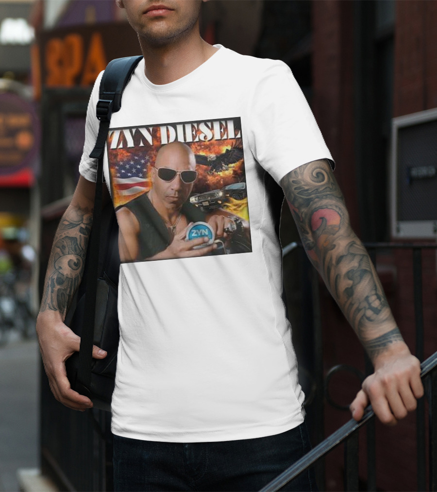 Zyn Diesel American Bald Eagle And Muscle Car Background T-Shirt