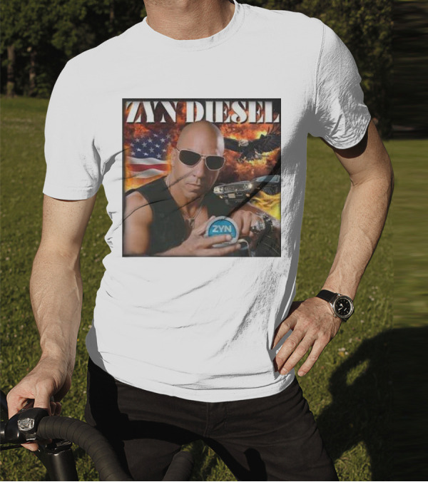 Zyn Diesel American Bald Eagle And Muscle Car Background T-Shirt