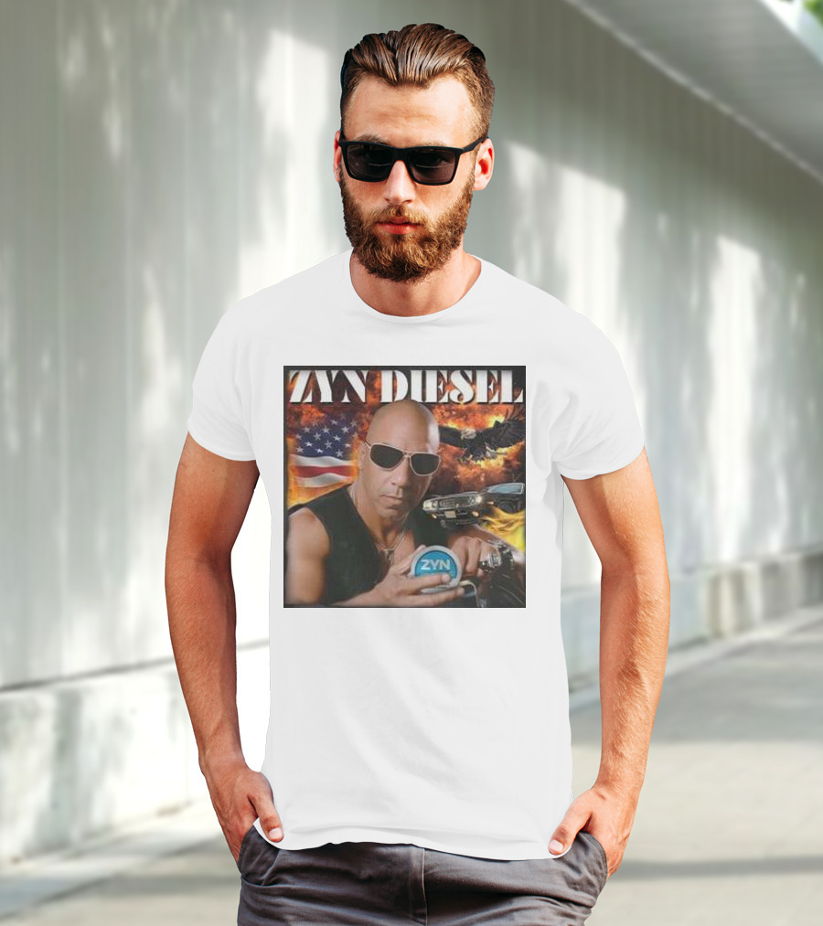 Zyn Diesel American Bald Eagle And Muscle Car Background T-Shirt