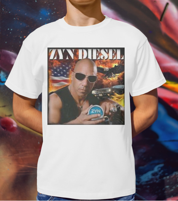 Zyn Diesel American Bald Eagle And Muscle Car Background T-Shirt