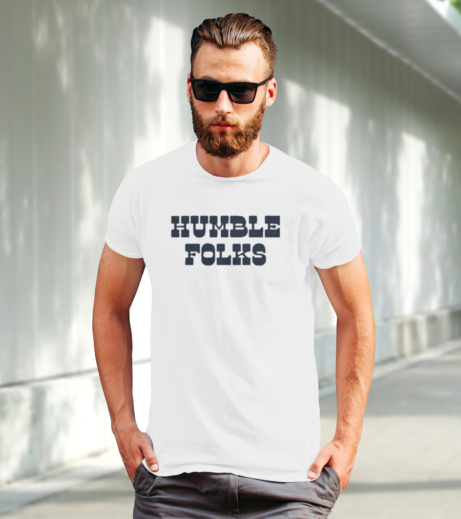 Humble Folks Sandstone Retro Style Navy Text T-Shirt