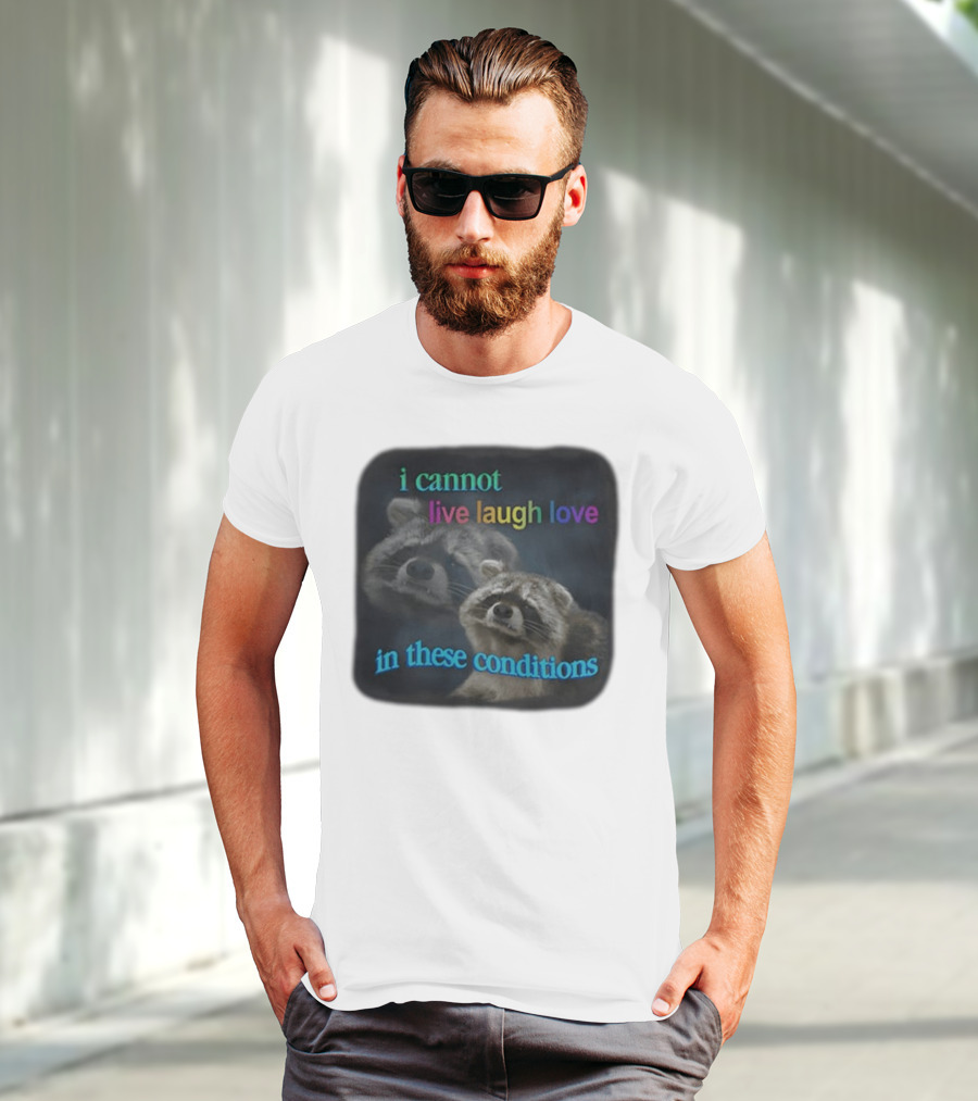 I Cannot Live Laugh Love In These Conditions Raccoon Duo Reality Check T-Shirt