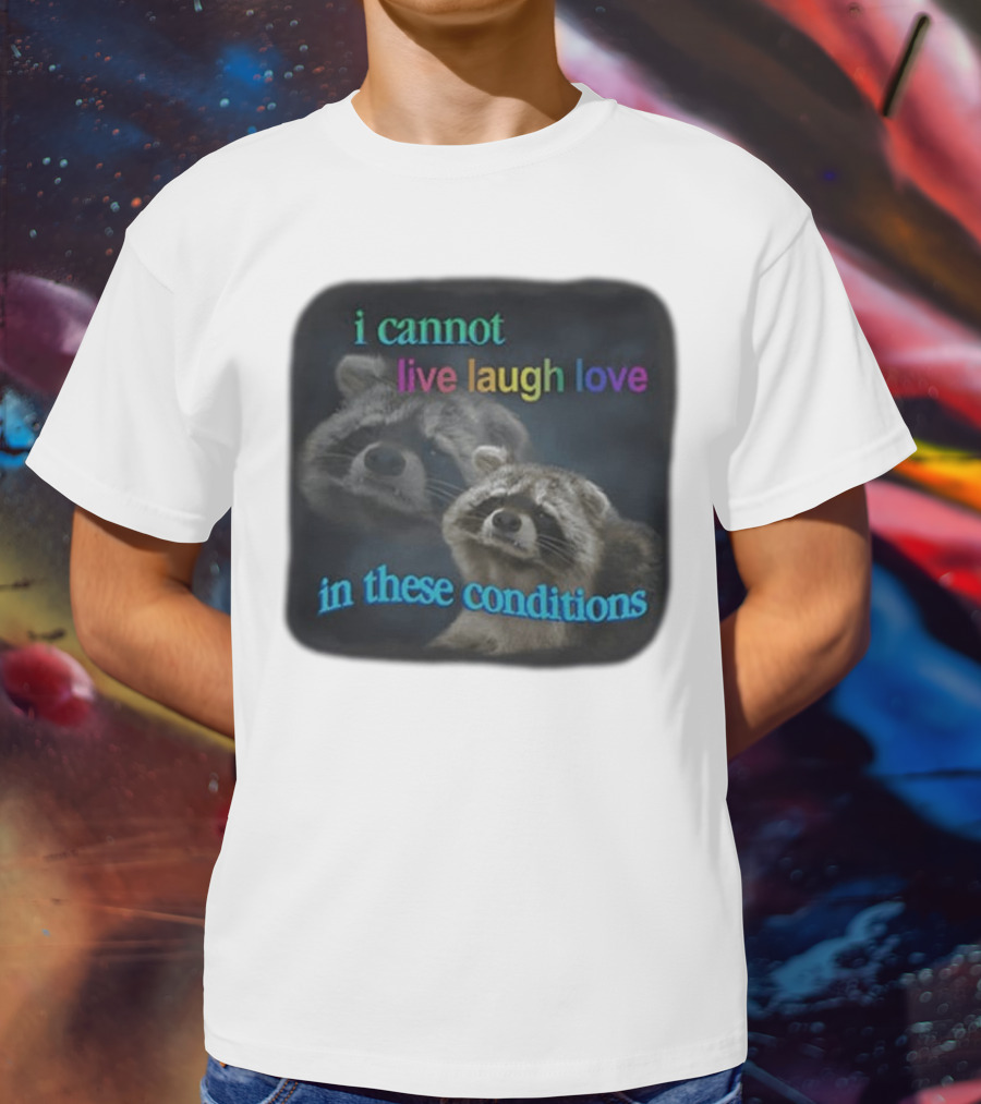I Cannot Live Laugh Love In These Conditions Raccoon Duo Reality Check T-Shirt
