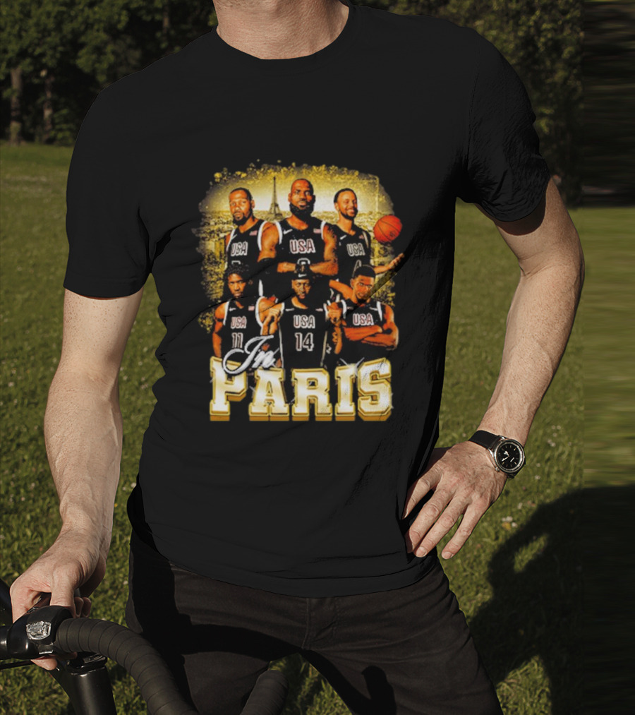 USA Basketball Players In Paris Eiffel Tower T-Shirt