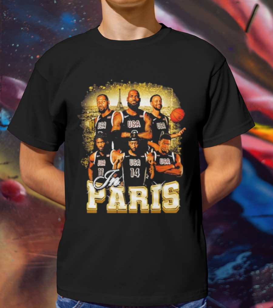 USA Basketball Players In Paris Eiffel Tower T-Shirt