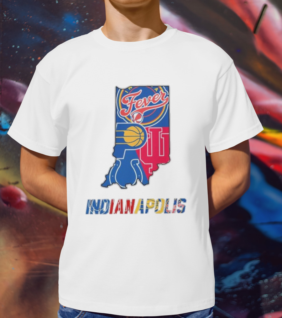 Indianapolis Fever Pacers IU Colts Map T-Shirt