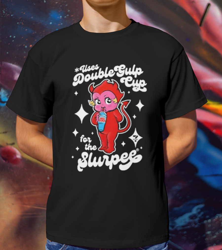 Uses Double Gulp Cup For The Slurpee Devil 7-Eleven T-Shirt