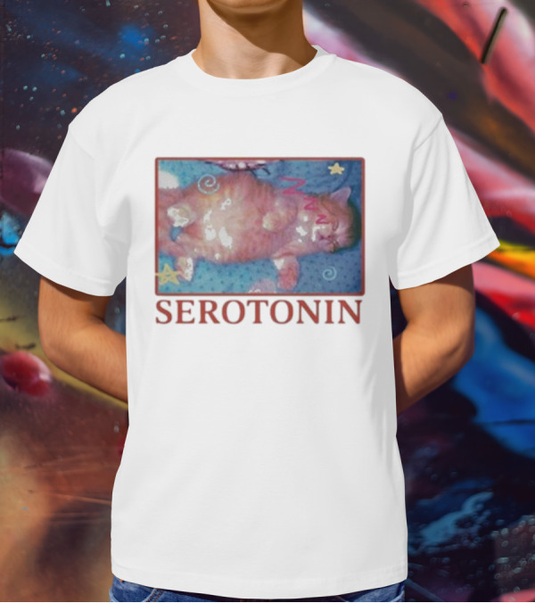 K45ink Serotonin Cat With Stars And Spirals T-Shirt