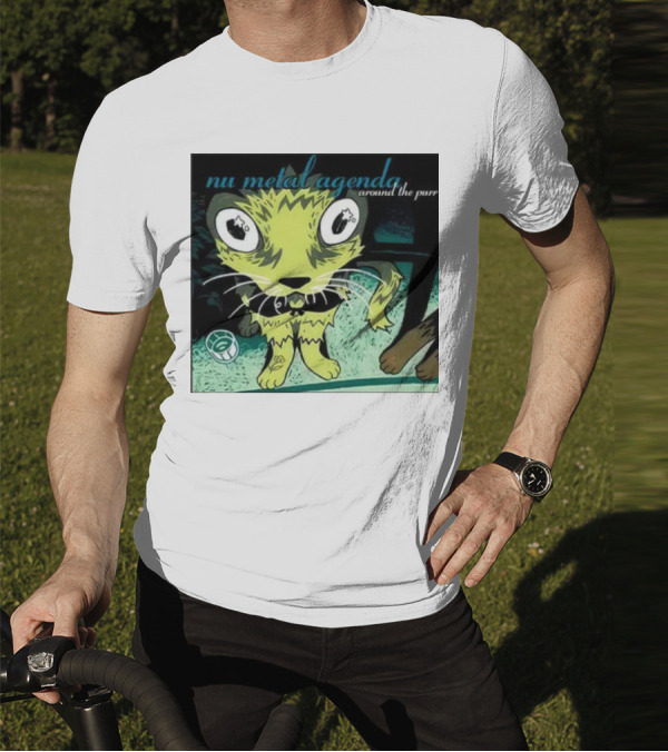 Nu Metal Agenda Around The Purr Feline Illustration With Swirling Colors And Bold Letters T-Shirt