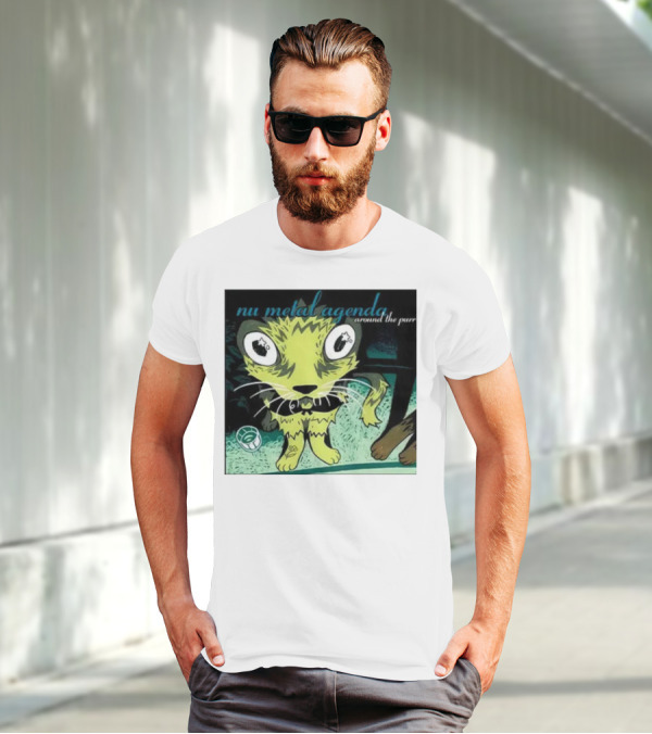 Nu Metal Agenda Around The Purr Feline Illustration With Swirling Colors And Bold Letters T-Shirt