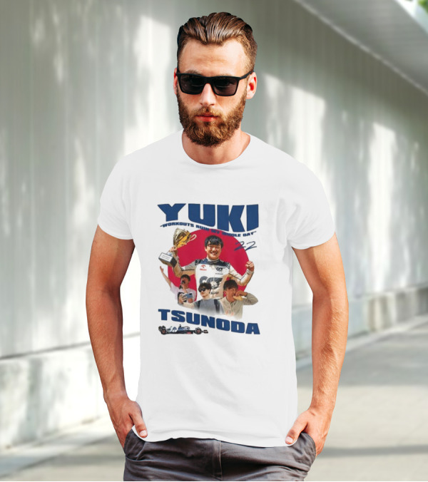 Yuki Tsunoda Victory Celebration With Racing Imagery And Text 'Run My Whole Day 22' T-Shirt