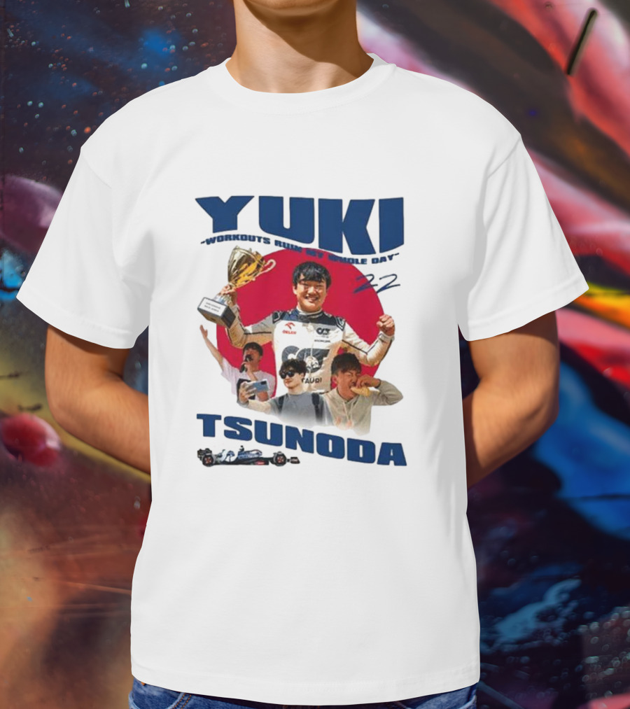 Yuki Tsunoda Victory Celebration With Racing Imagery And Text 'Run My Whole Day 22' T-Shirt