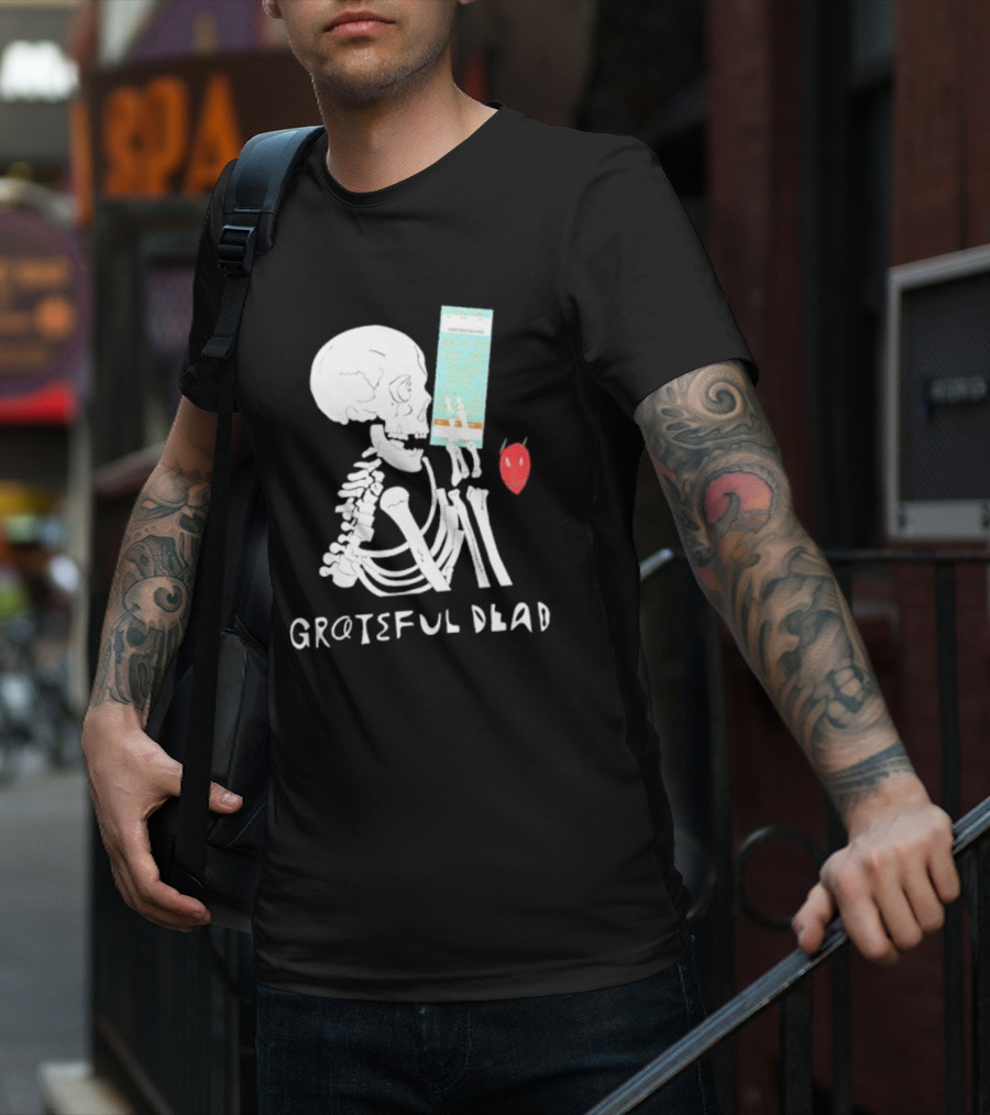 Grateful Dead Friends Of The Devils Skeleton With Ticket And Red Devil Head T-Shirt